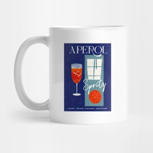 Retro Aperol Spritz Poster Blue Night Homebar, Kitchen Bar Prints, Vintage Drinks, Recipe, Wall Art Mug